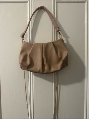 Women's Neutral Tan Shoulder Bag with longer chain to extend